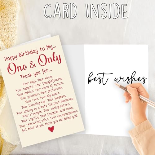 OJsensai Funny Birthday Card for Husband Wife, Romantic Birthday Gift Card for Women Men, Happy Birthday to My One & Only - Image 5