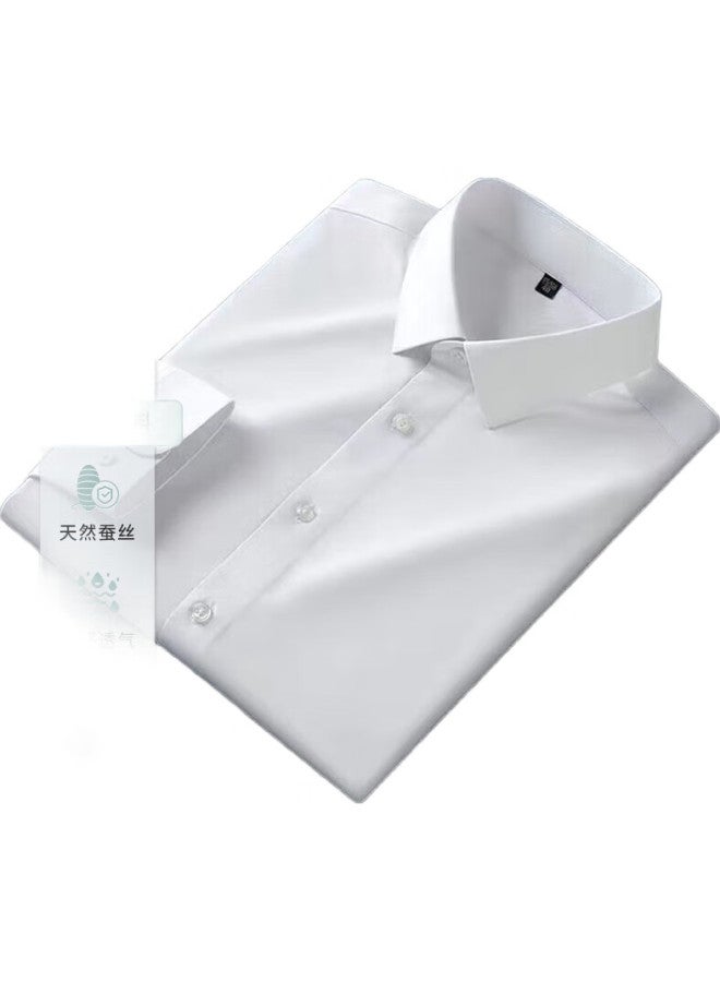 ROMON [Mulberry Silk Non-Iron] Long-Sleeve Shirt, Men'S White Dress Shirt, Slim Fit, Business Professional Menswear, Black, Size 44 - Image 2