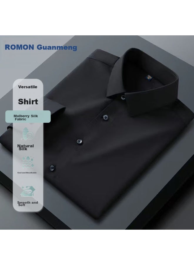 Romon Long-sleeve Shirt, Men's White Dress Shirt, Slim Fit, Business Professional Menswear, Black, Size 44 - Image 1