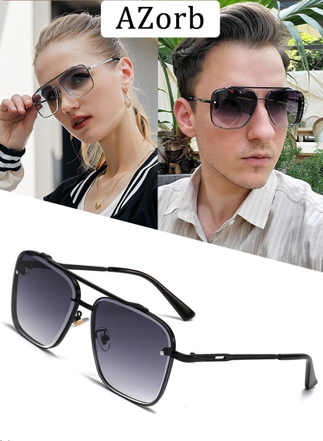 AZorb Aviator Sunglasses Women Men Square Metal Frame for UV Protection Sun Glassess Gradient Lens Men's Ladies Sunglass Trendy Eye Glasses Retro Shades Black - Image 1