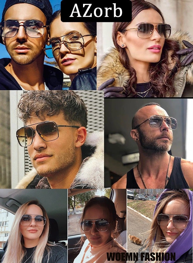 AZorb Aviator Sunglasses Women Men Square Metal Frame for UV Protection Sun Glassess Gradient Lens Men's Ladies Sunglass Trendy Eye Glasses Retro Shades Black - Image 4
