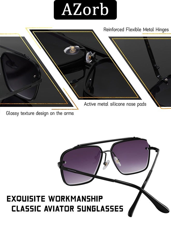 AZorb Aviator Sunglasses Women Men Square Metal Frame for UV Protection Sun Glassess Gradient Lens Men's Ladies Sunglass Trendy Eye Glasses Retro Shades Black - Image 3