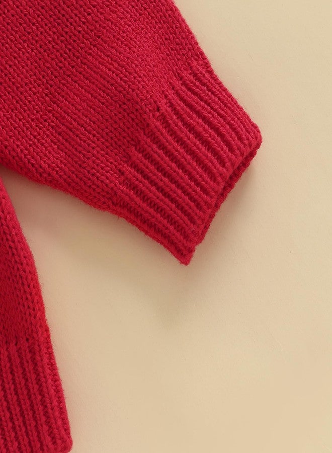 wybzd Toddler Girl Cardigan Sweater Floral Button Up Lapel Chunky Sweaters Blouse Jacket Infant Baby Knitted Clothes (Red, 18-24 Months) - Image 5