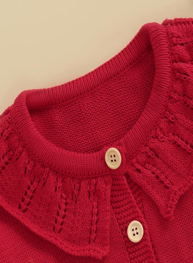wybzd Toddler Girl Cardigan Sweater Floral Button Up Lapel Chunky Sweaters Blouse Jacket Infant Baby Knitted Clothes (Red, 18-24 Months) - Image 4