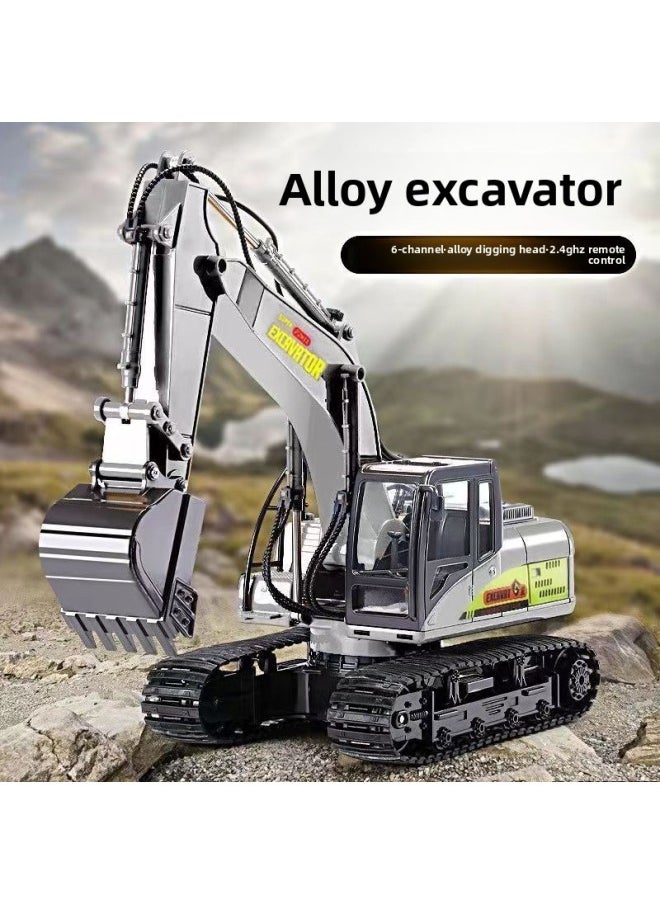 Wen Zhuangyuan Alloy Children's Remote Control Excavator Toy Car Boy Simulation Electric Digging Excavator Engineering Vehicle-Color:6-way Remote Control Excavator [silver] Mail Order Box-Proportion:battery Life [3 Batteries Remote Control Battery]]  - Image 2