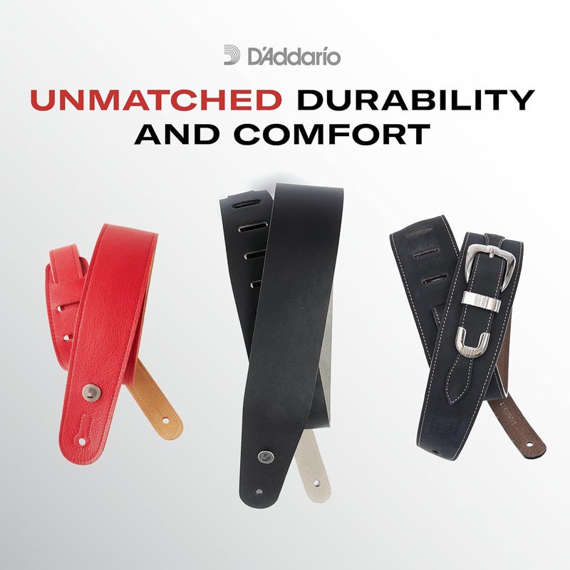 D'Addario Basic Classic Leather Guitar Strap - Brown - Image 3