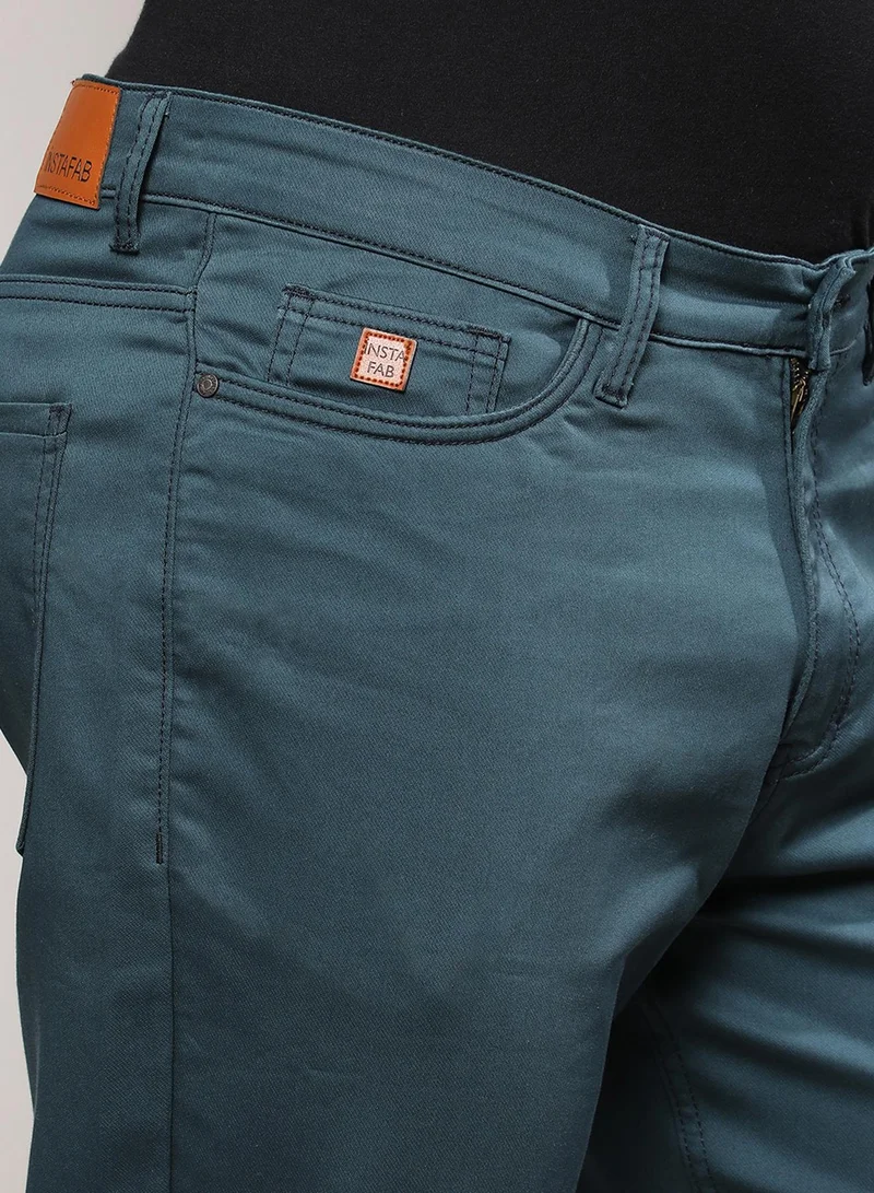 Instafab Plus Instafab Plus Men's Prussian Blue Rolled Hem Denim Jeans For Casual Wear | Dark-Wash | 5 Pockets | Button Closure | Denim Jeans Crafted With Comfort Fit For Everyday Wear