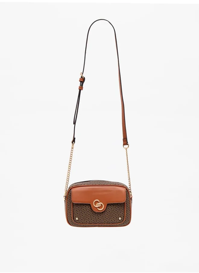 سيليست Women Monogram Print Crossbody Bag with Adjustable Strap and Zip Closure