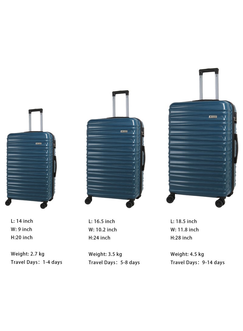 Aklsvion Hardside Spinner Luggage Trolley Set 20/24/28 Inch Hard Case Luggage Trolley for Unisex ABS Lightweight Travel Bag 4 Double Wheeled Suitcase with Code Lock Blue - Image 3