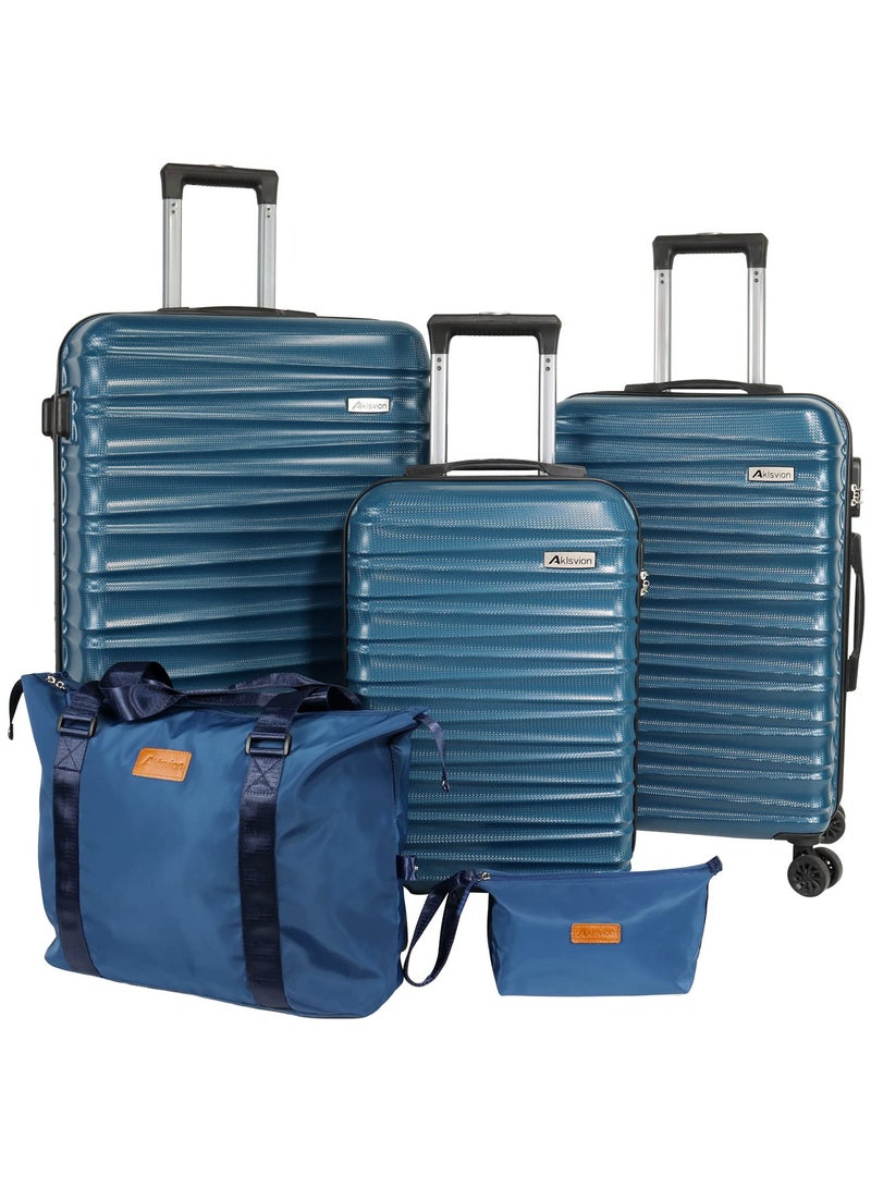 Aklsvion Hardside Spinner Luggage Trolley Set 20/24/28 Inch Hard Case Luggage Trolley for Unisex ABS Lightweight Travel Bag 4 Double Wheeled Suitcase with Code Lock Blue - Image 1