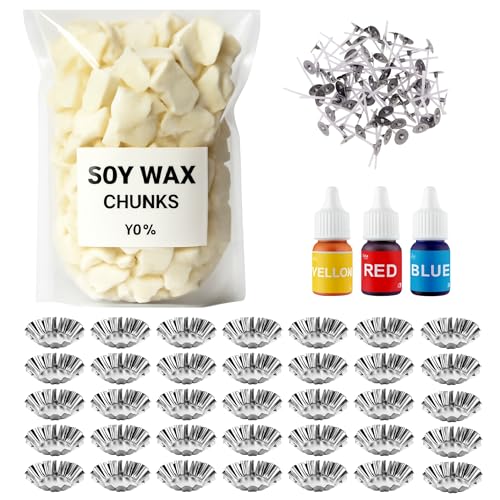 R Wellness® Candle Making Kit – Complete Set with 500g Soy Wax, 50 Wicks, 3 Pigment Colors, and Flower-Shaped Small T-Light Metal Container 50 - Image 1