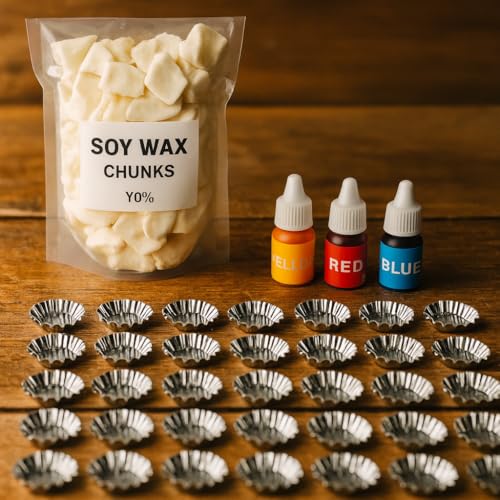 R Wellness® Candle Making Kit – Complete Set with 500g Soy Wax, 50 Wicks, 3 Pigment Colors, and Flower-Shaped Small T-Light Metal Container 50 - Image 3