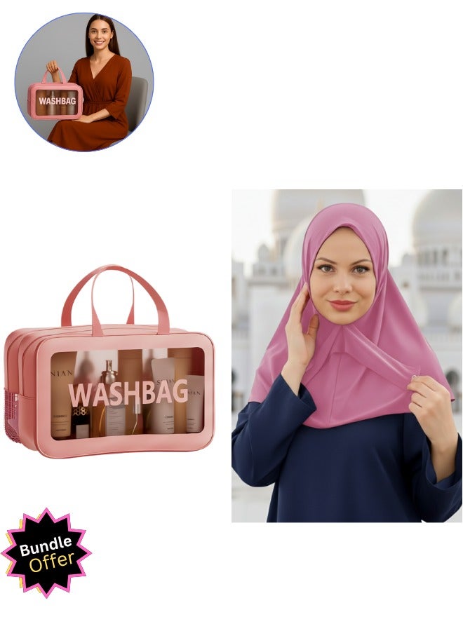 رينفينتي حقيبة مستلزمات السفر وحجاب فوري - منظم مقاوم للماء بمقصورتين جافة ورطبة + وشاح نسائي خفيف ومتين بتغطية كاملة - Image 1