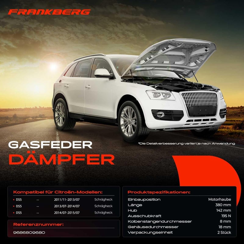 Frankberg فرانكبيرغ 2 × ممتص زنبرك غازي للغطاء متوافق مع DS5 1.6L 2.0L هاتشباك 2011-2015 بديل # 9686809680 - Image 3