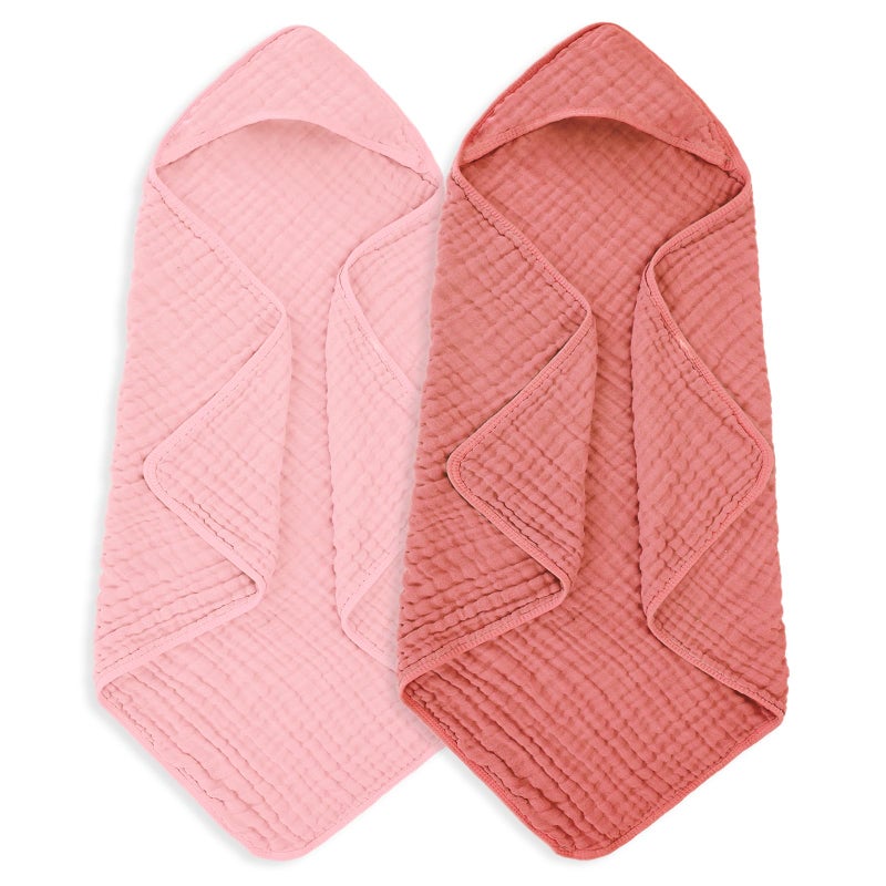 MIGIOL Muslin Hooded Baby Towels 100 Cotton Super Soft Muslin Baby Bath Towel 32 x 32 Inches Suitable for Newborn and Young Children up to 3 Years Old Light Pink Dark Pink - Image 2