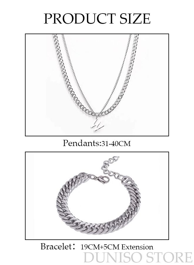 DUNISO Unisex Stainless Letter Necklace and Bracelet Set Gift Pendant Fashion Short Thick Chain Party Accessories - Image 3
