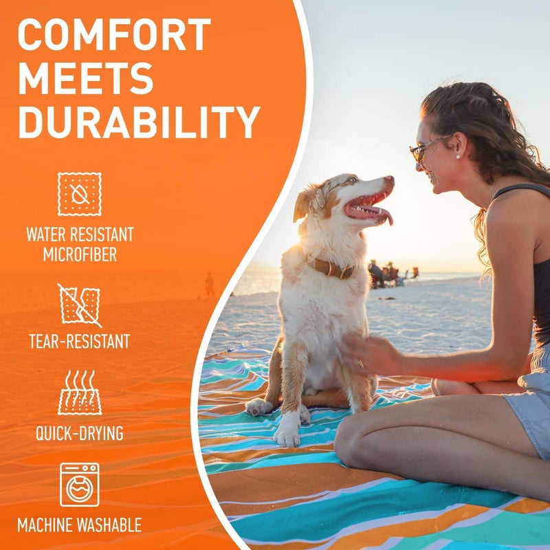 إيفر لاستينج كمفورت بطانية شاطئ كبيرة من Everlasting Comfort مضادة للماء ومقاومة للرمل - 80 بوصة × 80 بوصة / 6.7 قدم × 6.7 قدم - حصيرة نزهة خفيفة الوزن، ضروريات التخييم لأربعة أشخاص - ملحقات للمهرجانات الخارجية - برتقالي - Image 5