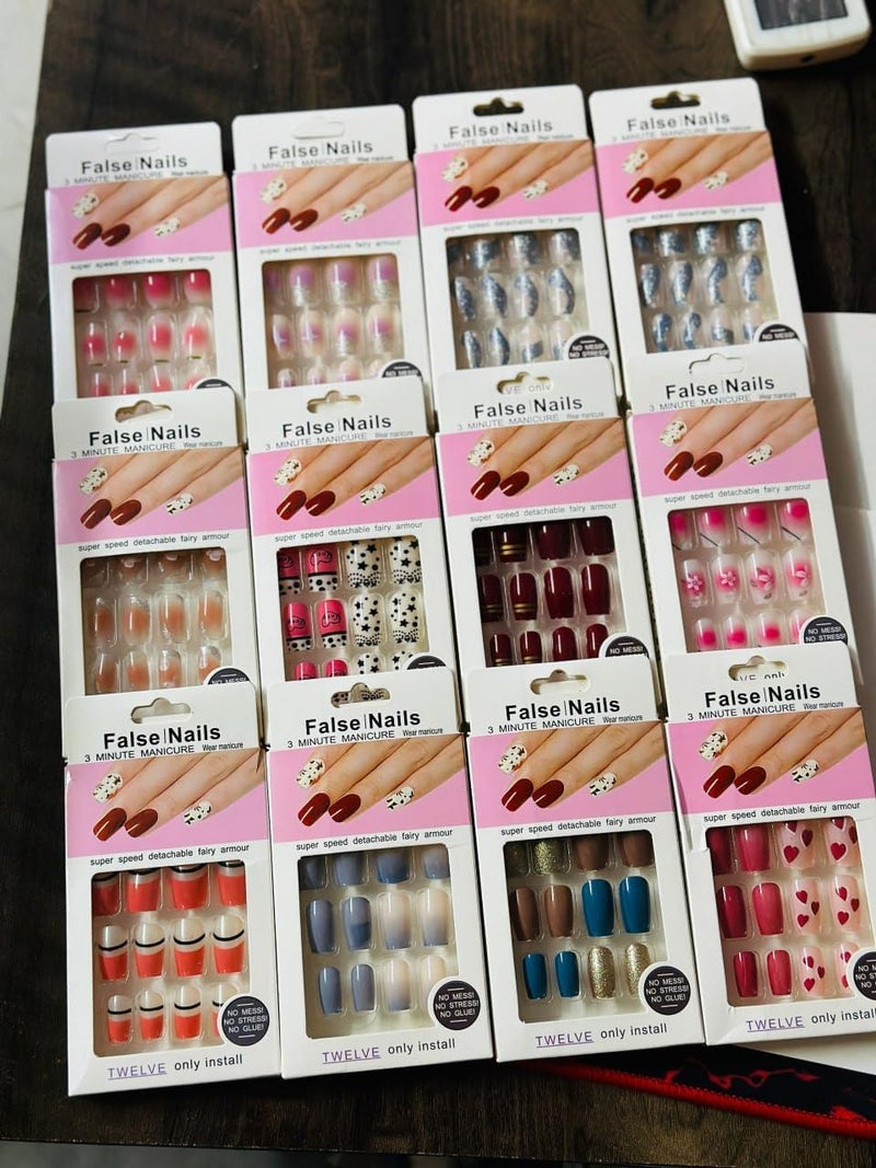 click2shop click2shop 12 PCS Reusable Stickon False Artificial Nails Set with Adhesive Stickers Lightweight Long Lasting Easy to Apply Perfect for Special Occasions - Image 5