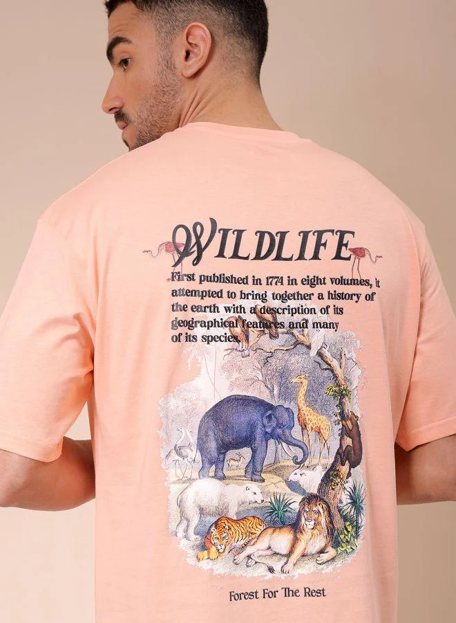 The Indian Garage Co Men Boxy Oversized Graphic Back Printed Round Neck Tshirt