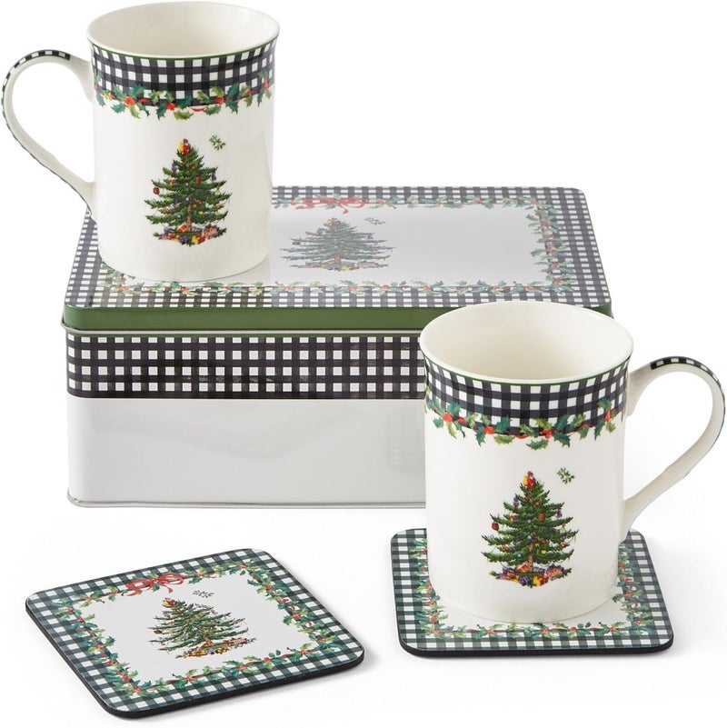 Spode Christmas Tree 2024 Annual 5 Piece Porcelain 12 Fl Oz Mug  Tin Set  Holiday Coffee Cup Christmas Home Dcor  Seasonal Coffee Mug  Stocking Stuffer Holiday Gifts  For Tea Hot Chocolate - Image 1