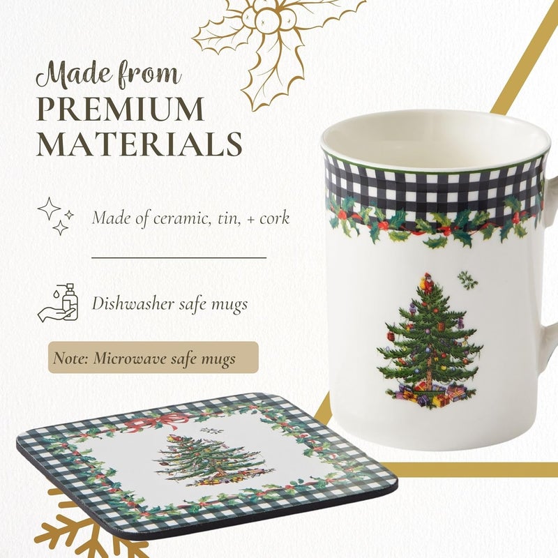 Spode Christmas Tree 2024 Annual 5 Piece Porcelain 12 Fl Oz Mug  Tin Set  Holiday Coffee Cup Christmas Home Dcor  Seasonal Coffee Mug  Stocking Stuffer Holiday Gifts  For Tea Hot Chocolate - Image 4