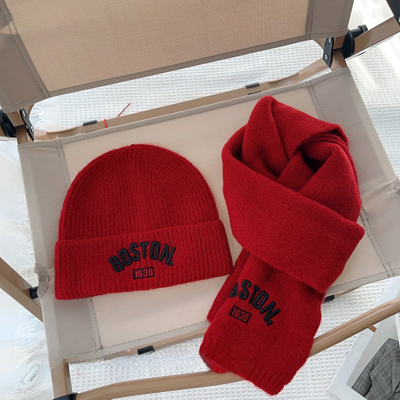 Kids Scarf and Hat Set Embroidered Letter Red set - Image 1