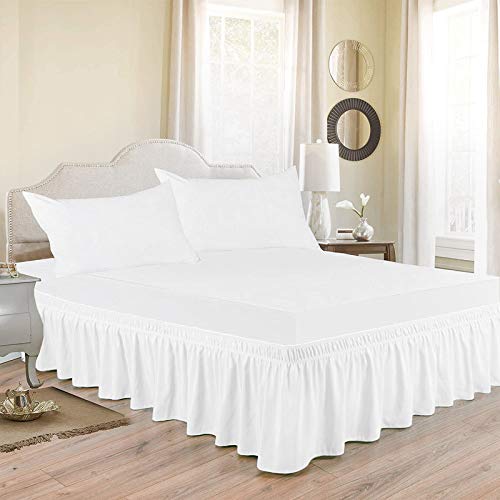 Indian Kingdom Indian Kingdom White Wrap Around Bed Skirt 650TC 100 Egyptian Cotton with Easy Fit 19 Inch Tailored Drop Double Bed Size 54x78 19 Height  - Image 1