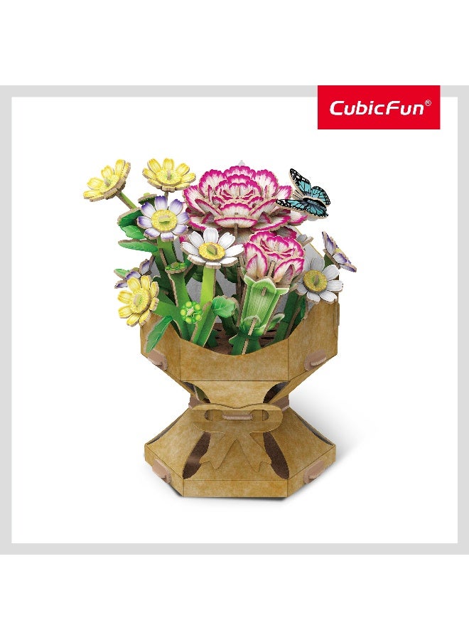 CubicFun 3D Puzzle Carnation Flower Bouquet 134-Pieces | No-Glue or Scissors Needed! | Building Kit | Puzzle for Adults | Challenging Puzzle | Arts & Crafts | Perfect for Stress Reliever and Puzzle Lovers - Image 2