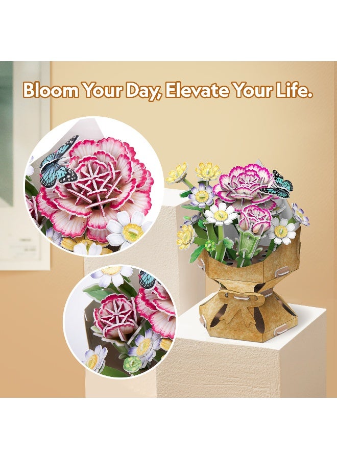 CubicFun 3D Puzzle Carnation Flower Bouquet 134-Pieces | No-Glue or Scissors Needed! | Building Kit | Puzzle for Adults | Challenging Puzzle | Arts & Crafts | Perfect for Stress Reliever and Puzzle Lovers - Image 3