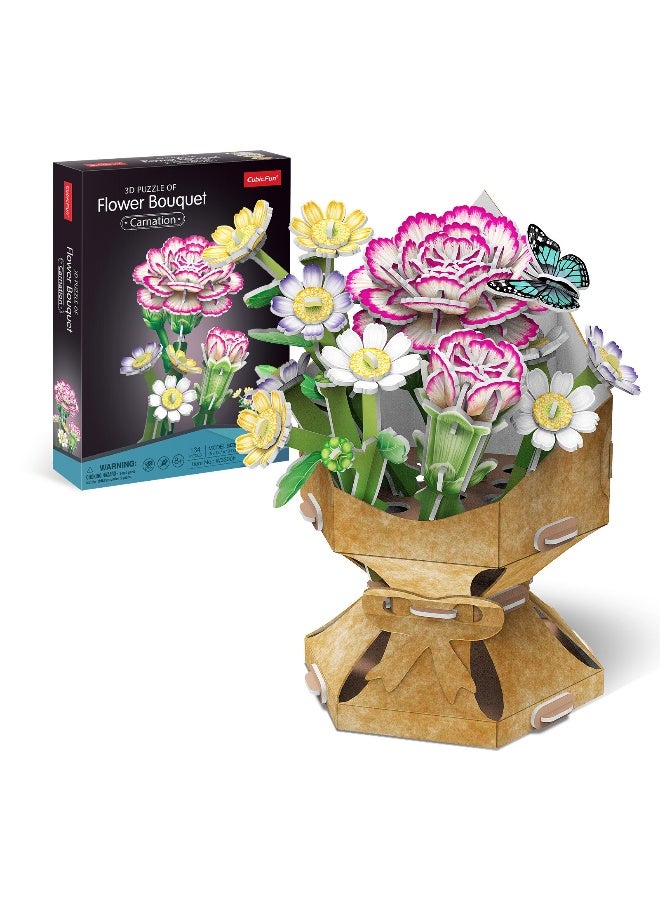 CubicFun 3D Puzzle Carnation Flower Bouquet 134-Pieces | No-Glue or Scissors Needed! | Building Kit | Puzzle for Adults | Challenging Puzzle | Arts & Crafts | Perfect for Stress Reliever and Puzzle Lovers - Image 1