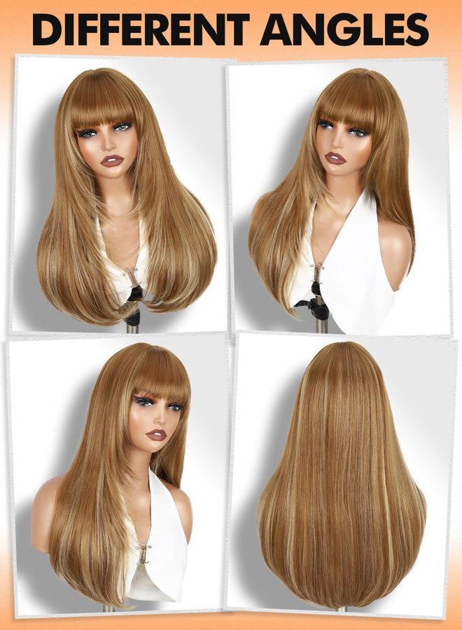 WIGNEE Blonde Wig with Fringe - Tiered Straight Haircut Blonde Wig Long for Women Natural Realistic Hair Synthetic Heat Resistant Wigs for Carnival / Theme Party - Image 5