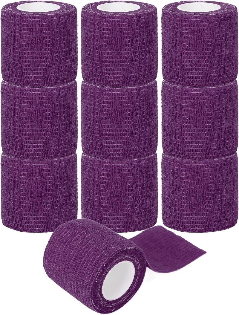 klarako Self Adhesive Bandage Wrap, 10Pcs Multifunction Disposable Self Adhesive Elastic Bandage Shockproof Anti Slip Tattoo Handle Straps, Wrist and Ankle Wrap Tape(Purple) - Image 1