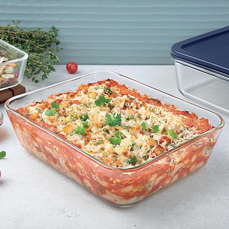 La Opala Cook Serve Store 100% Borosilicate Glass Storage Container | Simply Store with Silicon Lid | Rectangle 1.4 L | Microwave & Oven Proof | Dishwasher & Freezer Proof | Durable | Transparent - Image 1