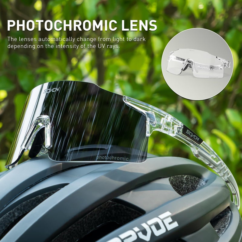 SCVCN Photochromic Cycling Glasses Sports Sunglasses Men Women Clear Bicycle MTB UV400 Protection TR90 Frame Running Mountain Bike Baseball Biking Goggles Riding BMX Golf Driving 18 Transparent - Image 3