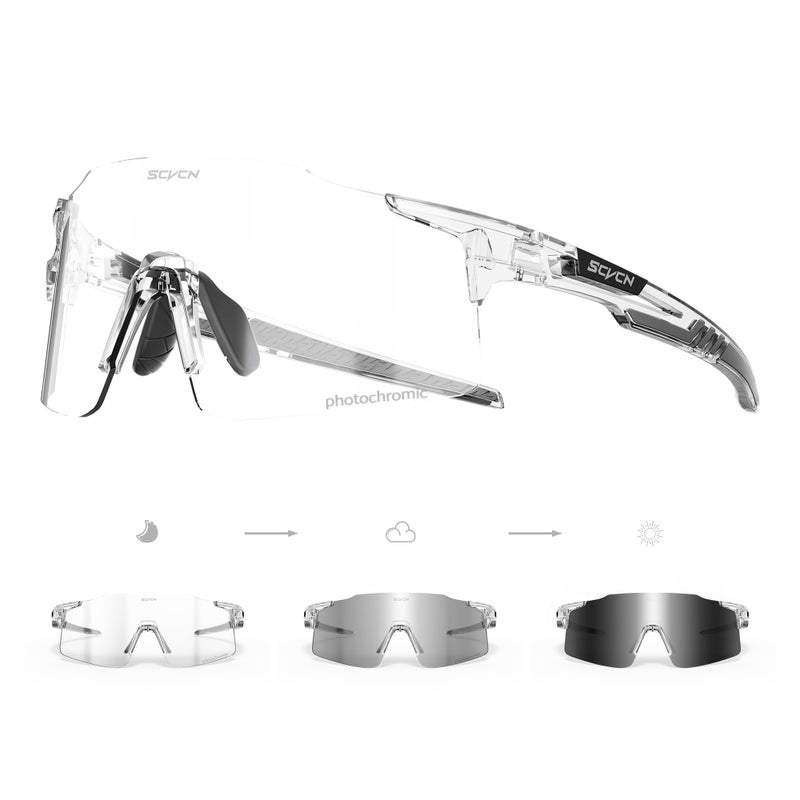 SCVCN Photochromic Cycling Glasses Sports Sunglasses Men Women Clear Bicycle MTB UV400 Protection TR90 Frame Running Mountain Bike Baseball Biking Goggles Riding BMX Golf Driving 18 Transparent - Image 1