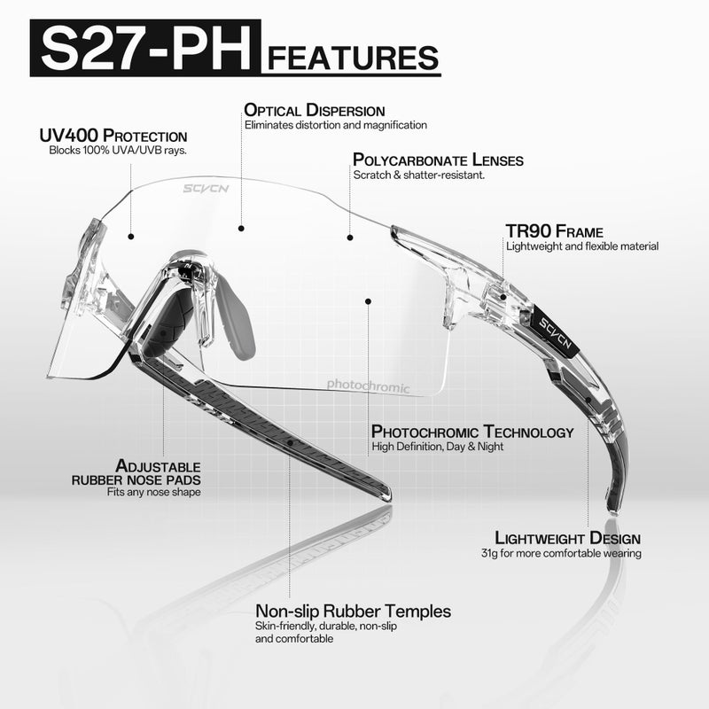 SCVCN Photochromic Cycling Glasses Sports Sunglasses Men Women Clear Bicycle MTB UV400 Protection TR90 Frame Running Mountain Bike Baseball Biking Goggles Riding BMX Golf Driving 18 Transparent - Image 4