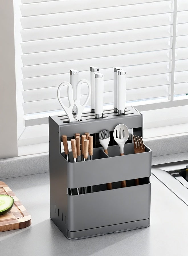 هومستر قائمة المنتجات ذات الصلة متعددة الوظائف تخزين المطبخ سكين وقف وحامل عصي الطعام, لا تحتاج إلى تجميع, سعة كبيرة, سكين وقف, مكافحة الانزلاق, أداة تخزين طاولة المطبخ رمادي - Image 4