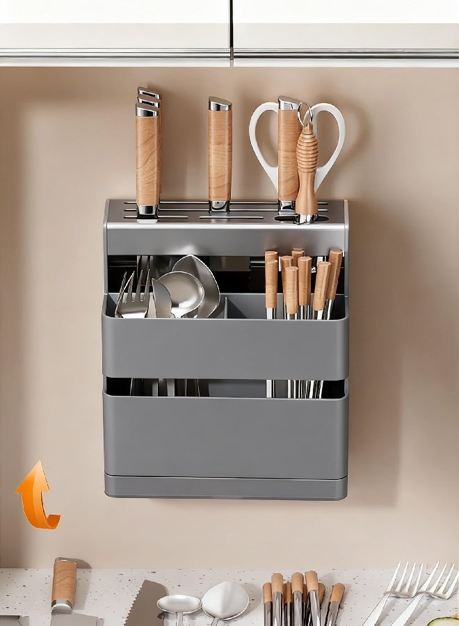 هومستر قائمة المنتجات ذات الصلة متعددة الوظائف تخزين المطبخ سكين وقف وحامل عصي الطعام, لا تحتاج إلى تجميع, سعة كبيرة, سكين وقف, مكافحة الانزلاق, أداة تخزين طاولة المطبخ رمادي - Image 3