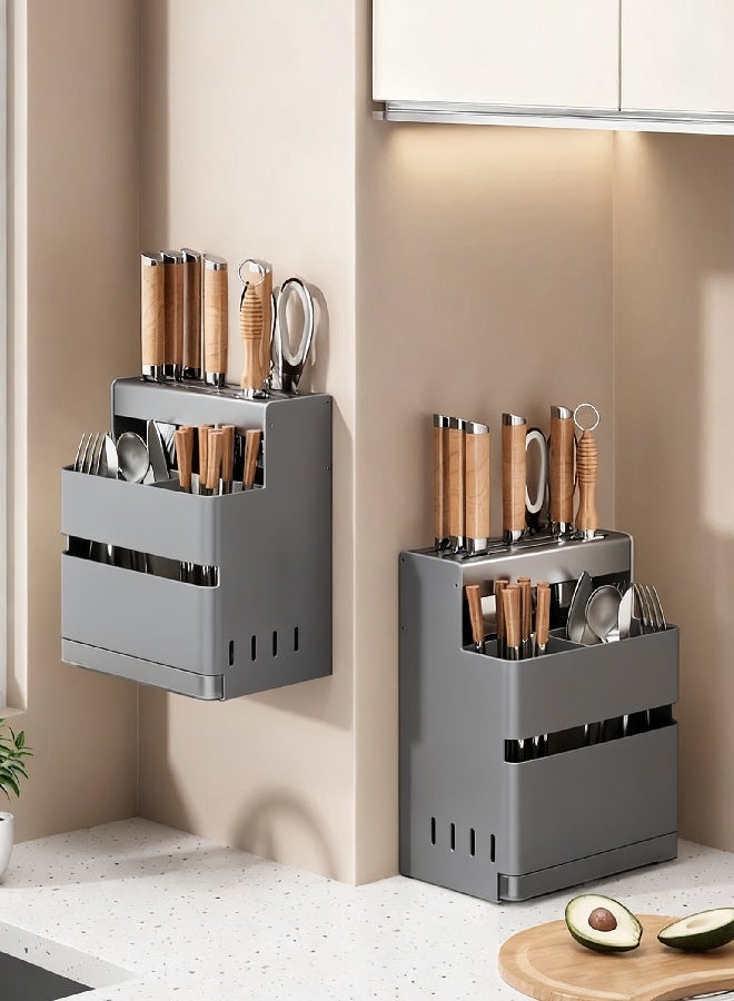 هومستر قائمة المنتجات ذات الصلة متعددة الوظائف تخزين المطبخ سكين وقف وحامل عصي الطعام, لا تحتاج إلى تجميع, سعة كبيرة, سكين وقف, مكافحة الانزلاق, أداة تخزين طاولة المطبخ رمادي - Image 2