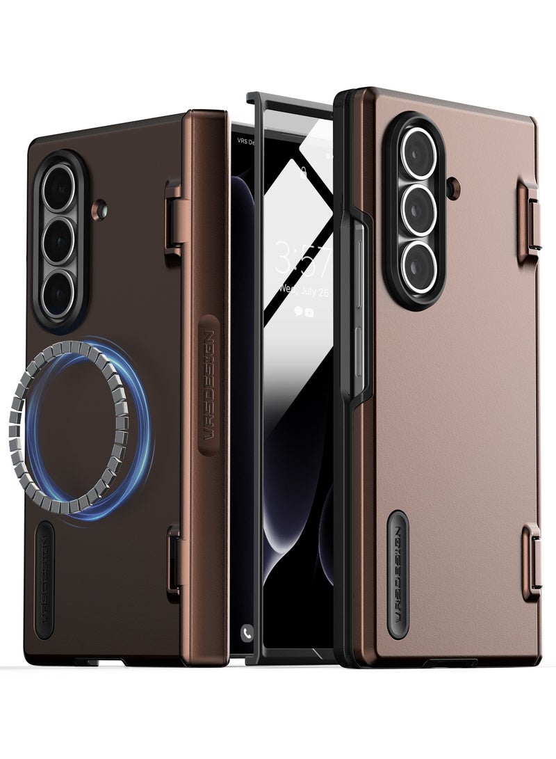 VRS Design Terra Guard Modern Halo 360 Samsung Galaxy Z Fold 7 Case [MagSafe] Cover (2025) with [Built-in Screen Protector] and Hinge Protection - Dark Brown 