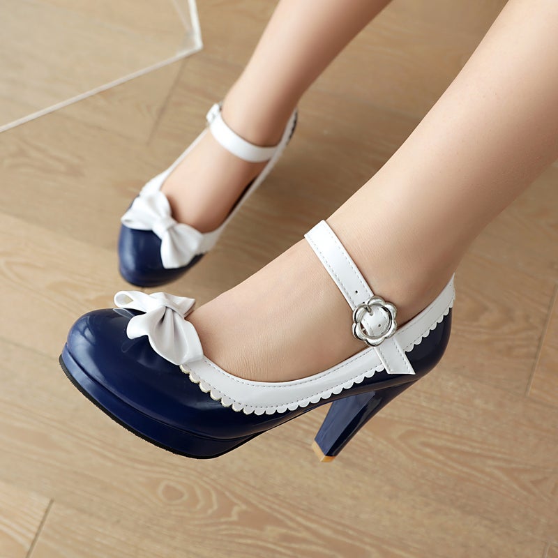 Spring 2024 Sweet Bow 33-50 High Heeled Burning Lace Shallow Buckle Single Shoe For Women - Image 3