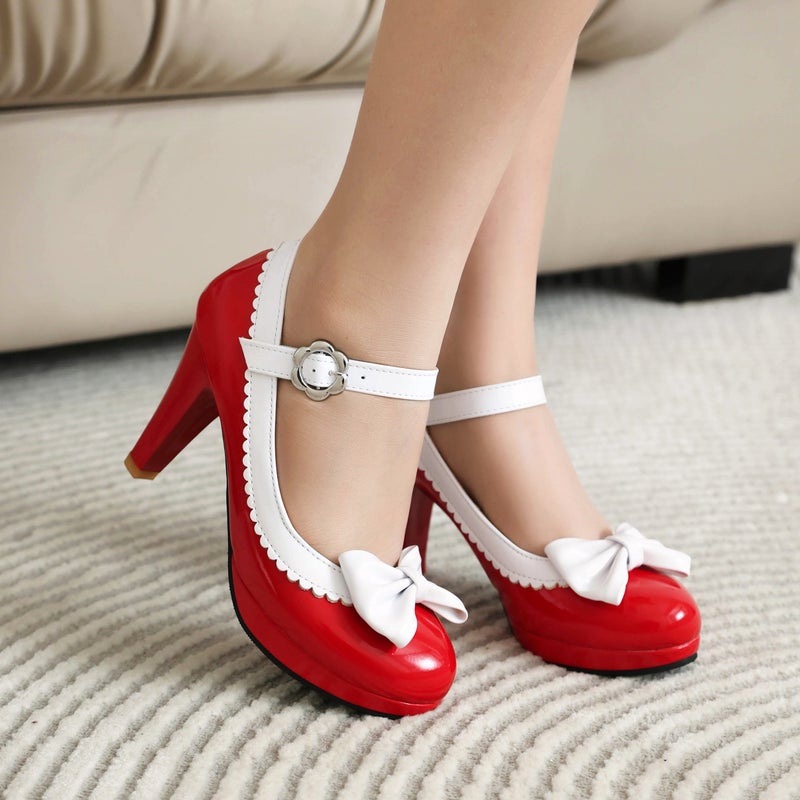 Spring 2024 Sweet Bow 33-50 High Heeled Burning Lace Shallow Buckle Single Shoe For Women - Image 5