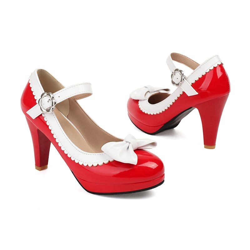 Spring 2024 Sweet Bow 33-50 High Heeled Burning Lace Shallow Buckle Single Shoe For Women - Image 1