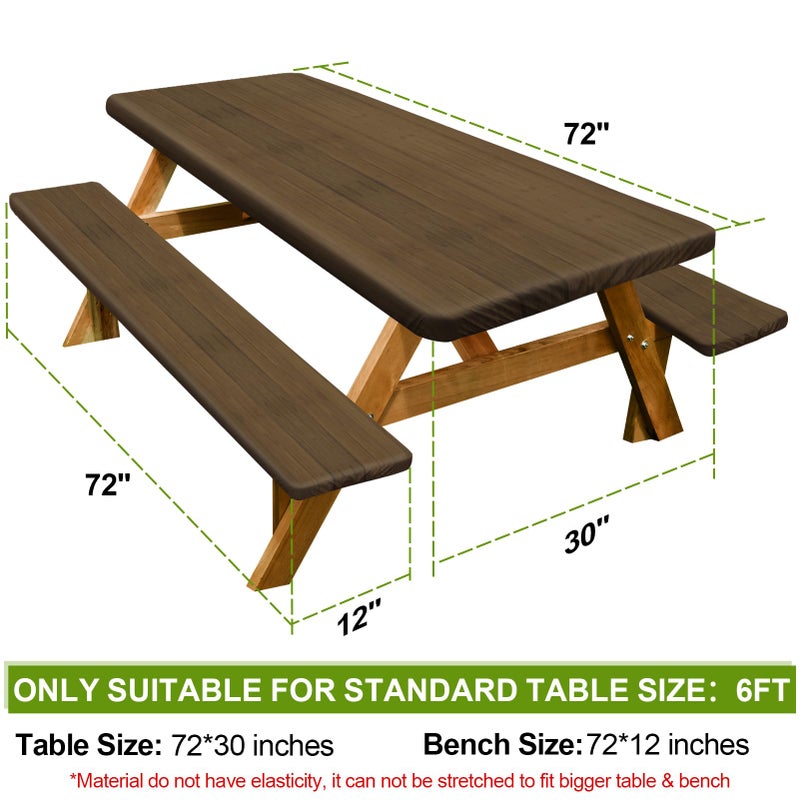 Play Tailor Picnic Table Cover with Bench Covers Camping Essentials Waterproof Windproof Camping Tablecloth with Drawstring Bag, Fitted Rectangle Tables and Seats, 72in, Dark Brown - Image 2