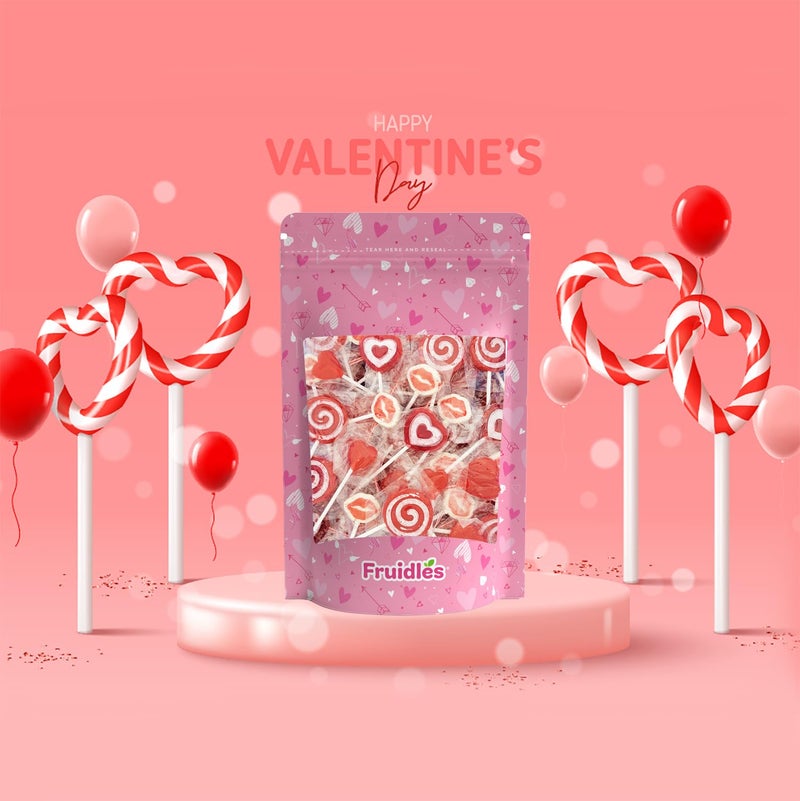 Fruidles Valentine's Lollipop Party Mix, Hearts, Lips N' Swirls Mixed Fruit Flavor Assortment, Individually Wrapped Assorted (1 Pound) - Image 2