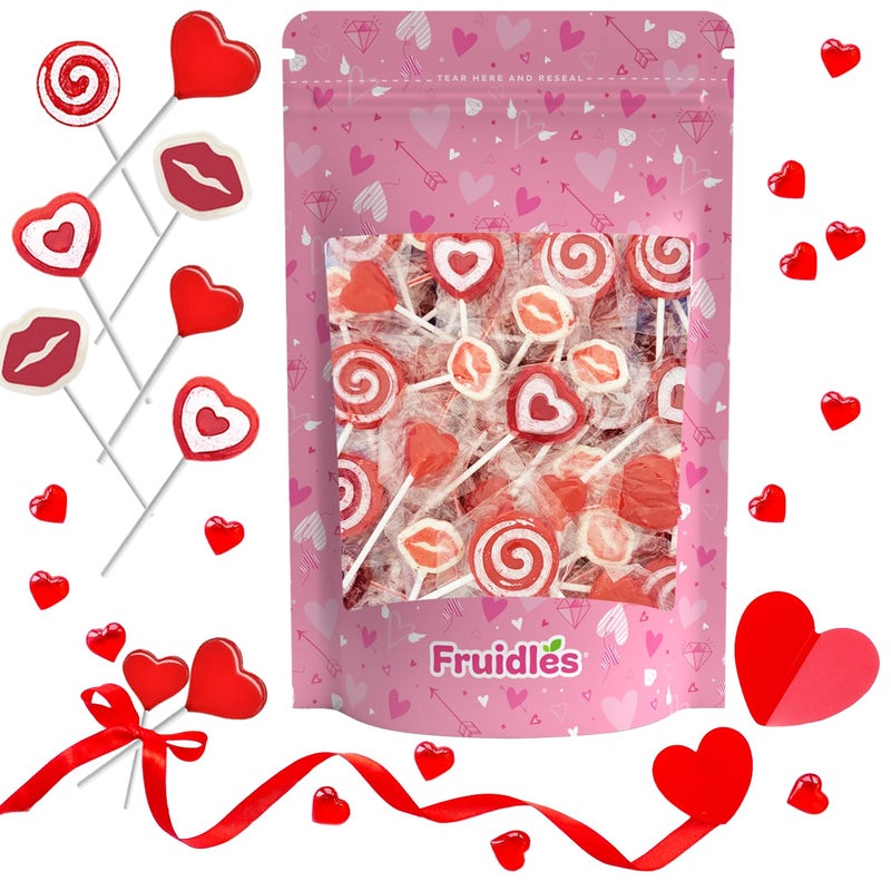 Fruidles Valentine's Lollipop Party Mix, Hearts, Lips N' Swirls Mixed Fruit Flavor Assortment, Individually Wrapped Assorted (1 Pound) - Image 4