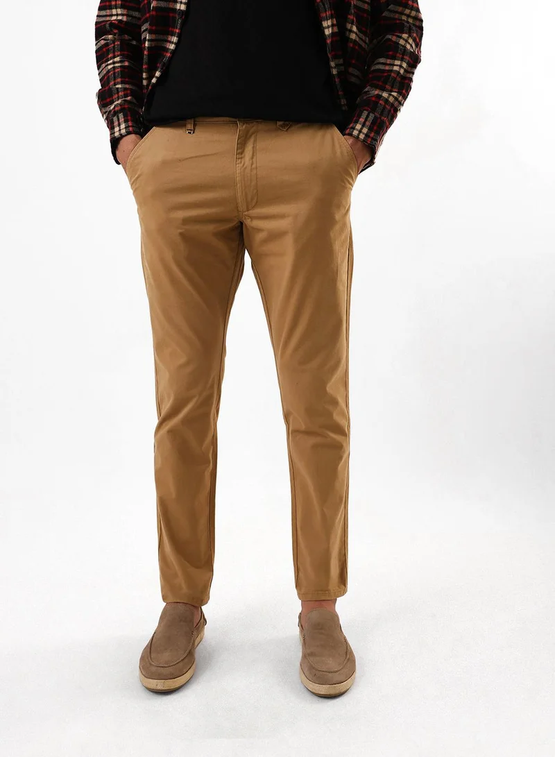 Dennis Lingo Men's Khaki 100% Cotton Full Chinos Slim Fit Trouser