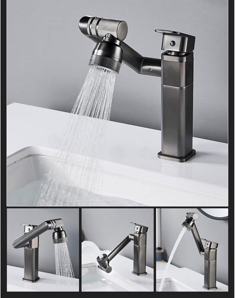 VBM 1080° Swivel Water Faucet for Wash Basin hot and Cold Sink Faucet Vanity Large Angle Adjustable Spout Arm Tap with Water Flow/Shower Head - Image 2