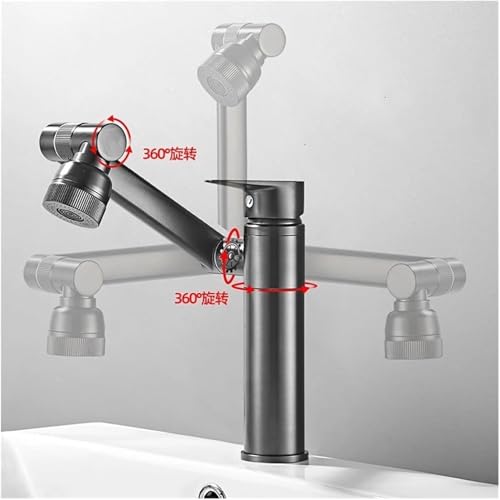VBM 1080° Swivel Water Faucet for Wash Basin hot and Cold Sink Faucet Vanity Large Angle Adjustable Spout Arm Tap with Water Flow/Shower Head - Image 3