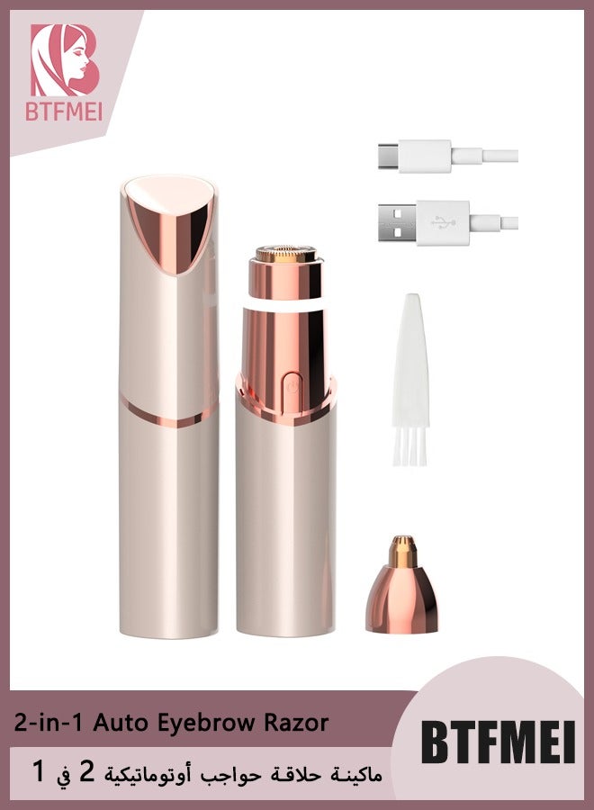 BTFMEI 2 In 1  Facial Epilator And Eyebrow Trimmer  For Women - Rechargeable Travel Razor For Face, Lips, Peach Fuzz, Eyebrows, Nose, Chin, Underarms - Image 1